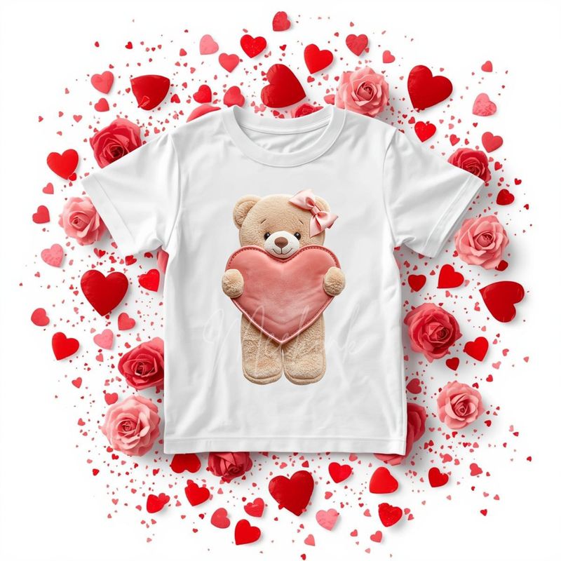 Pink Heart Teddy Bear DTF or UVDTF Decal