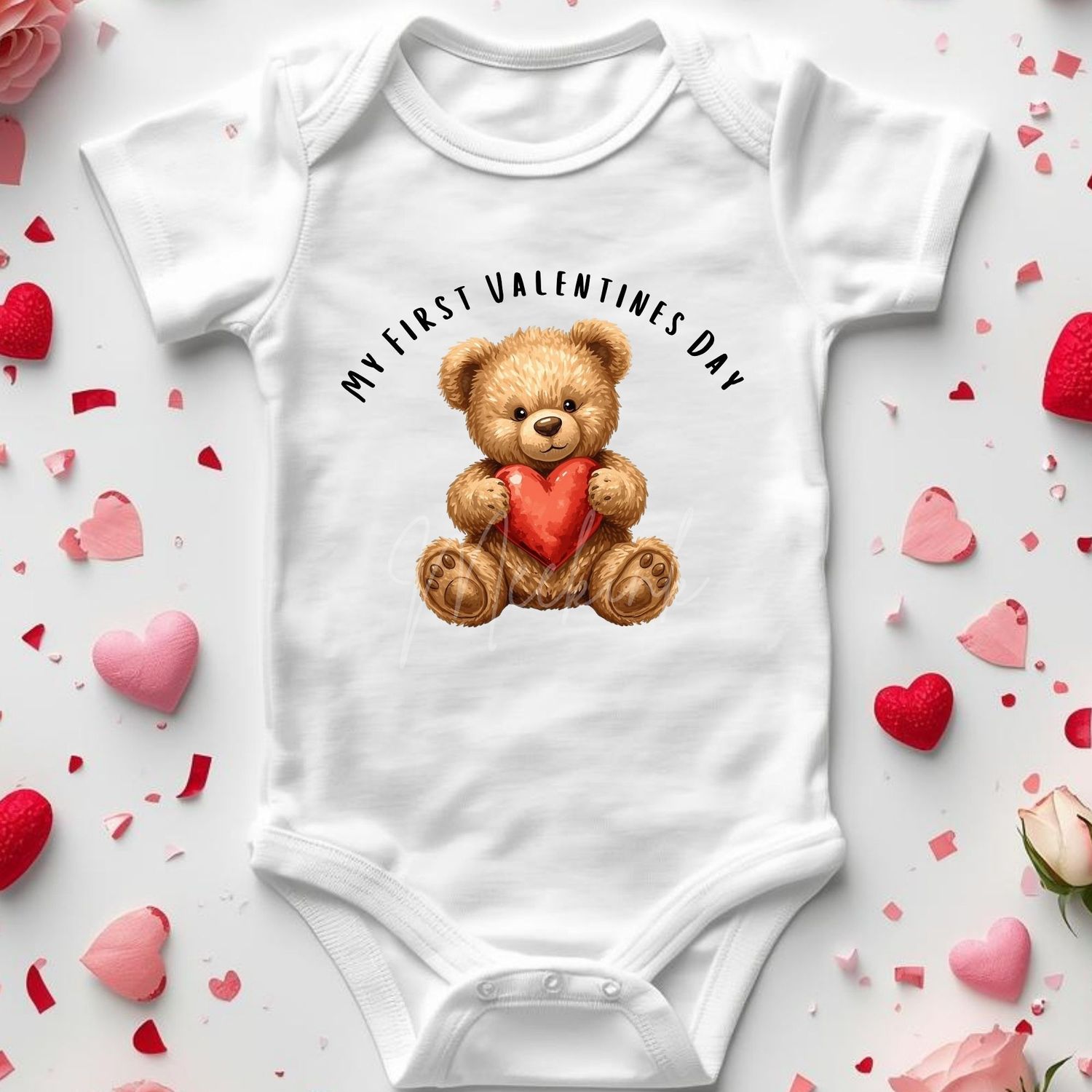 My First Valentines Bear &amp; Red Heart DTF or UVDTF Decal