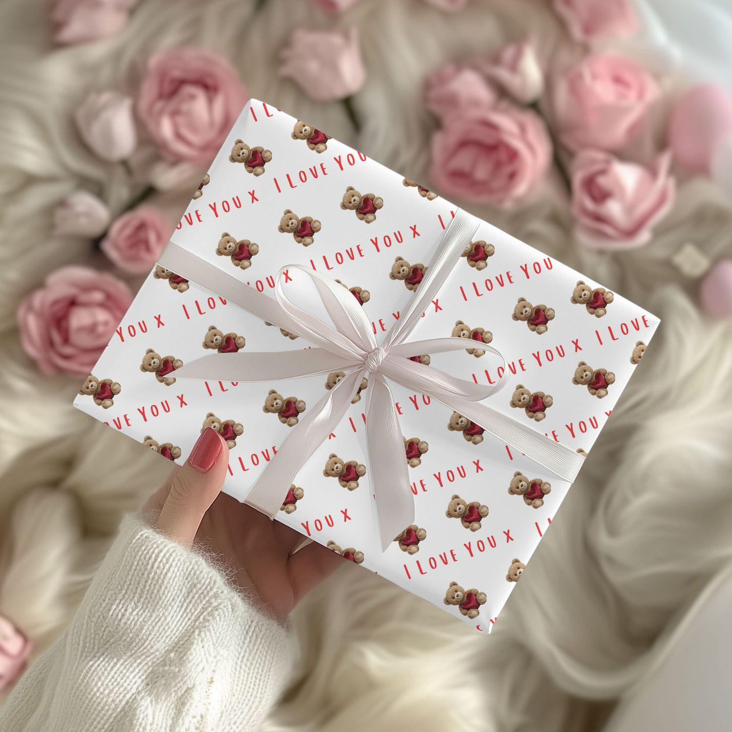 Heart Teddy Valentines Gift Wrap