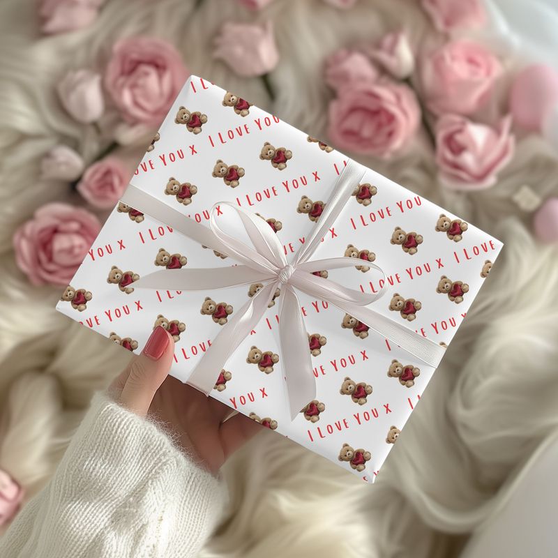 Heart Teddy Valentines Gift Wrap