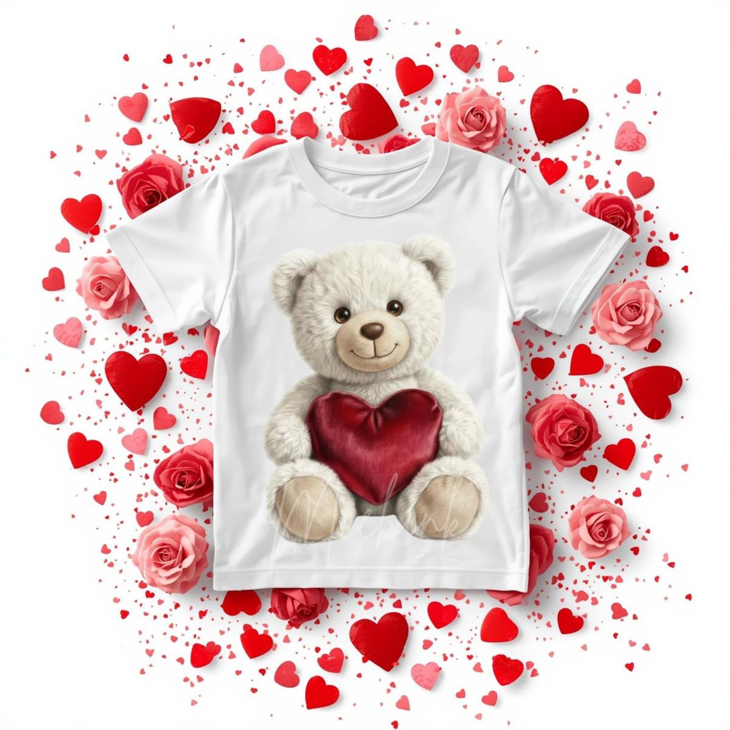 Cute White Bear Red Velvet Heart DTF or UVDTF Decal