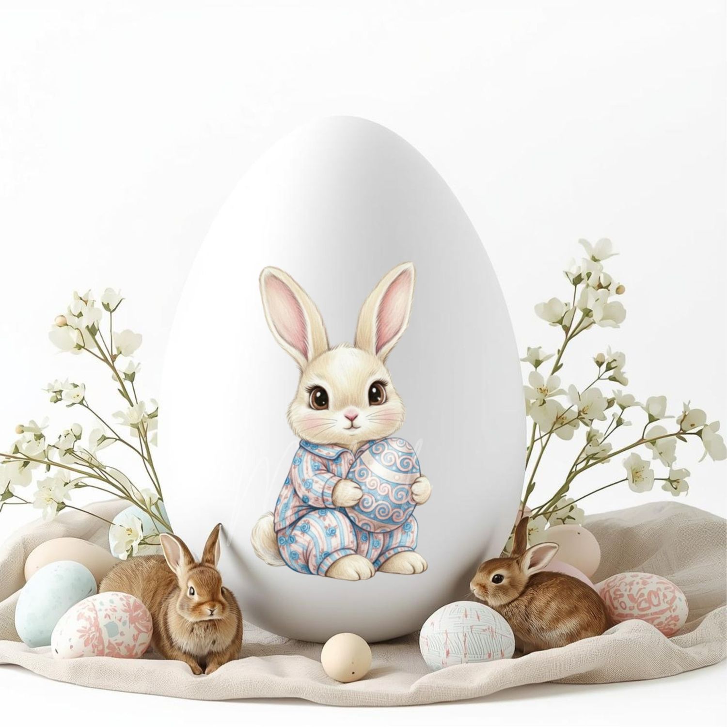 Blue Bunny In Pyjamas Easter DTF or UVDTF Decal