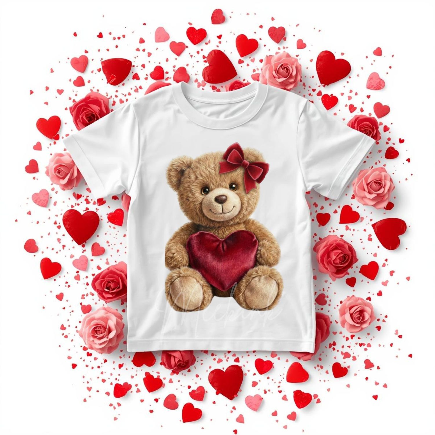 Cute Bear Red Velvet Heart &amp; Bow DTF or UVDTF Decal