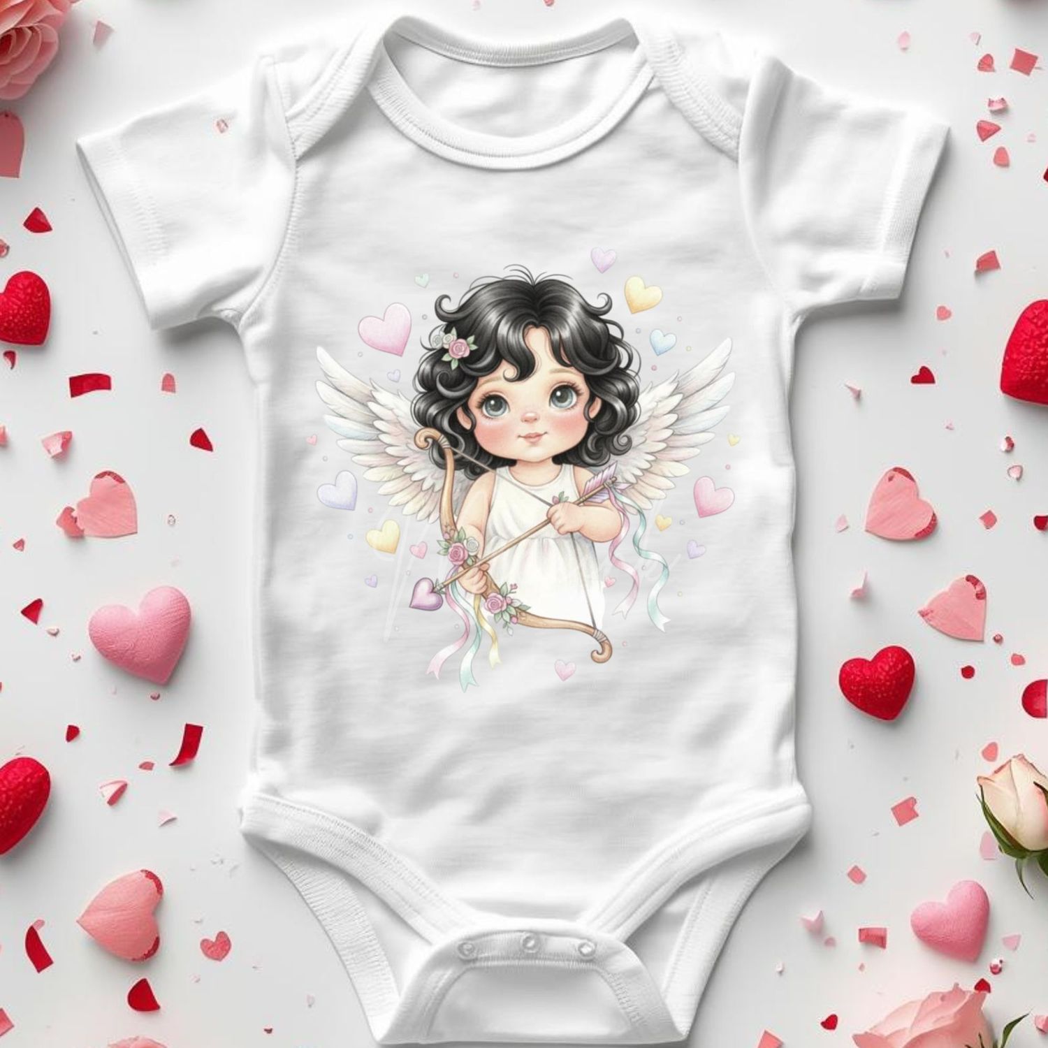 Black Hair Cherub Girl DTF or UVDTF Decal