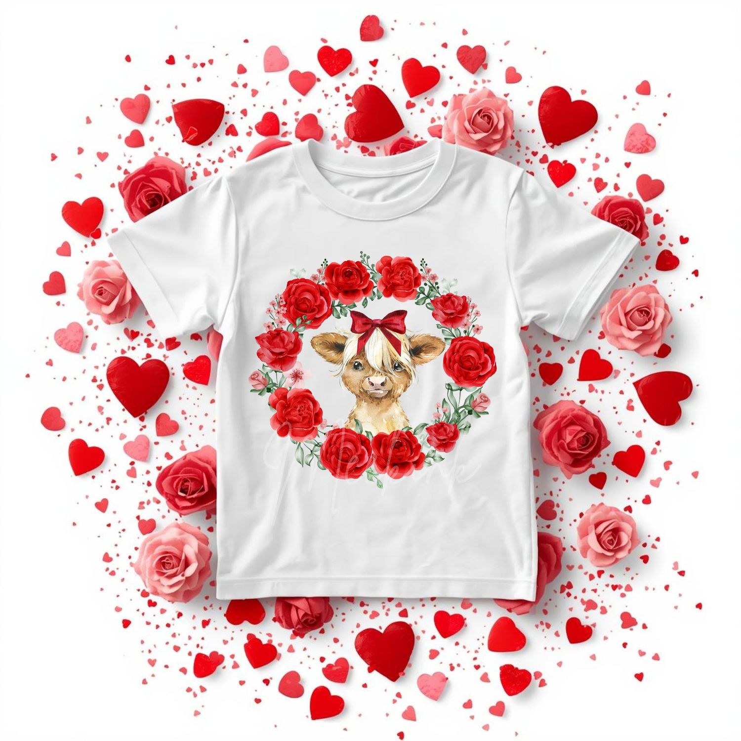 Floral Highland Cow Valentines DTF or UVDTF Decal