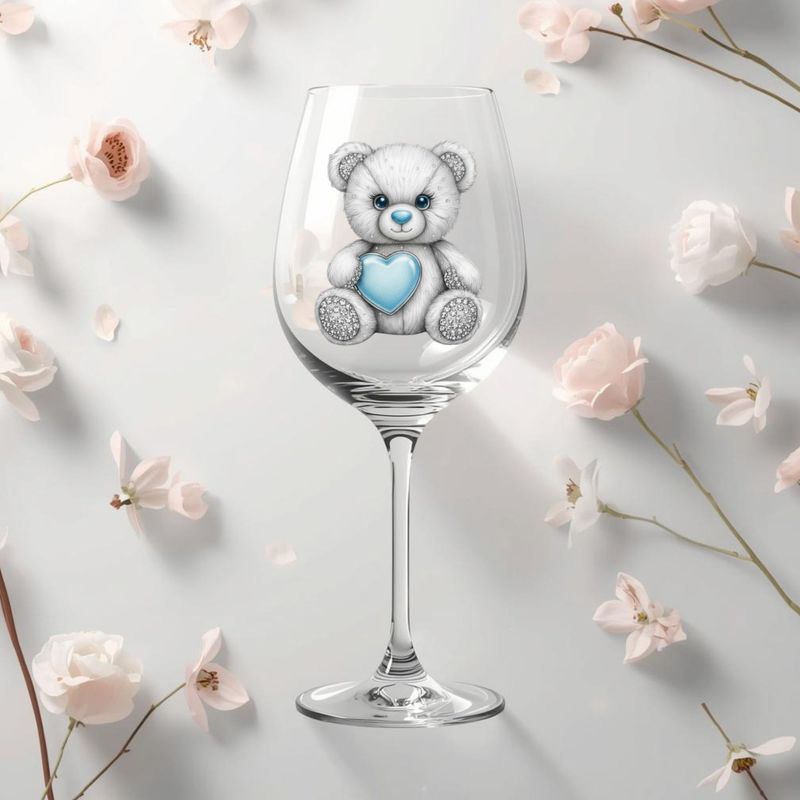Rhinestone Effect Blue Heart Bear DTF or UVDTF Decal