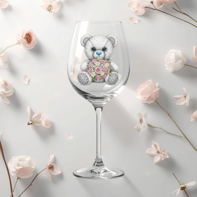 Rhinestone Effect Blue Floral Bear DTF or UVDTF Decal