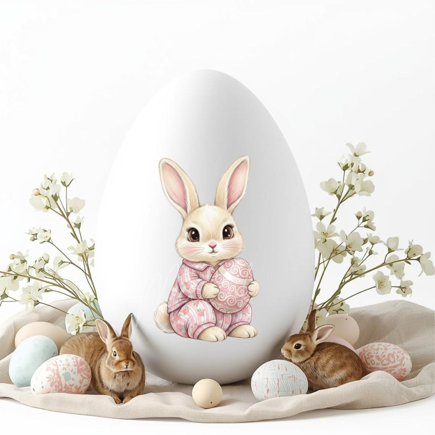 Pink Bunny In Pyjamas Easter DTF or UVDTF Decal