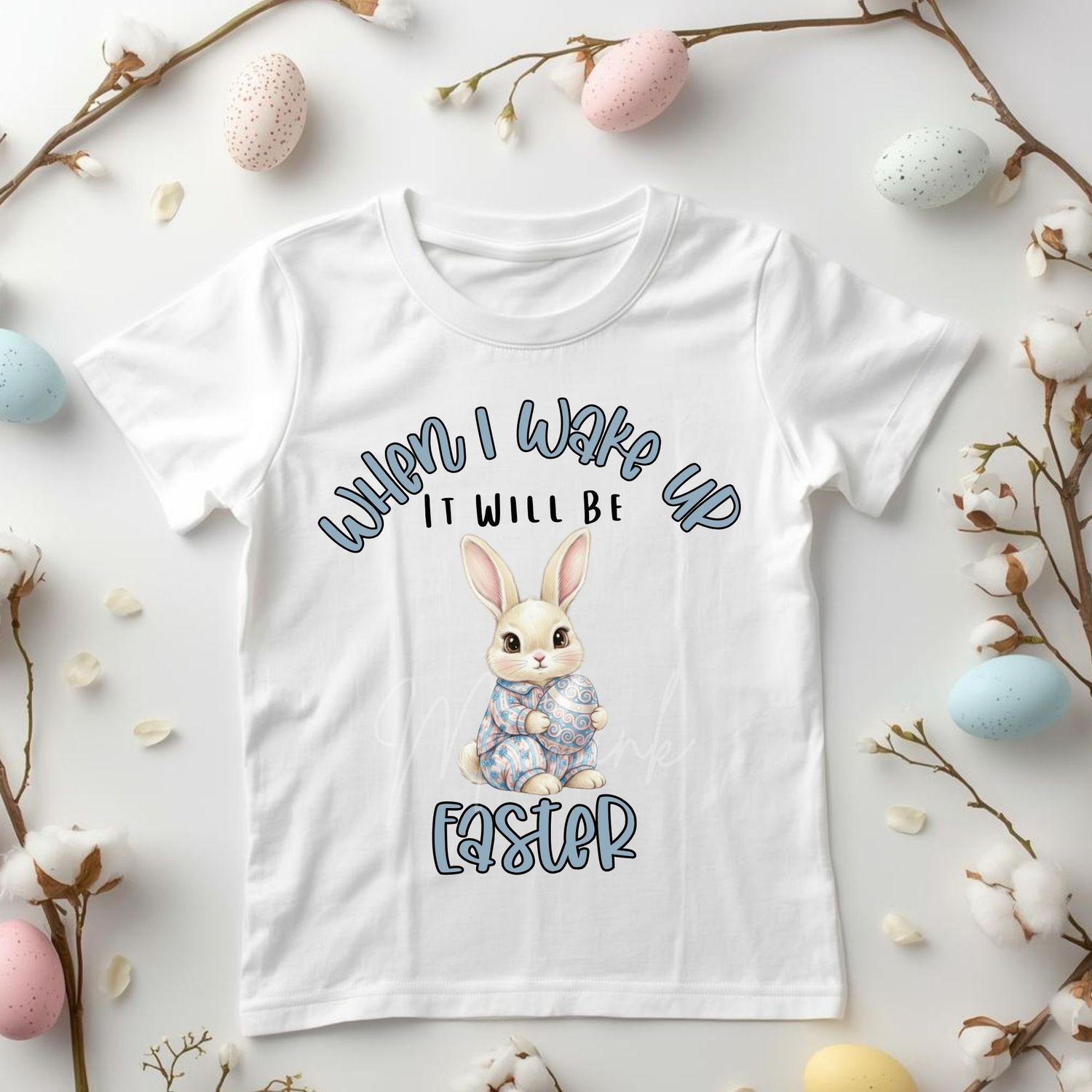 When I Wake Up Blue Bunny In Pyjamas Easter DTF or UVDTF Decal