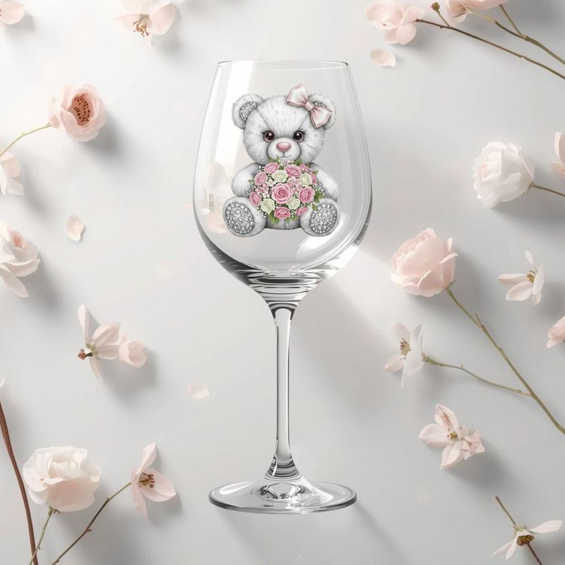 Rhinestone Effect Pink Floral Bear DTF or UVDTF Decal