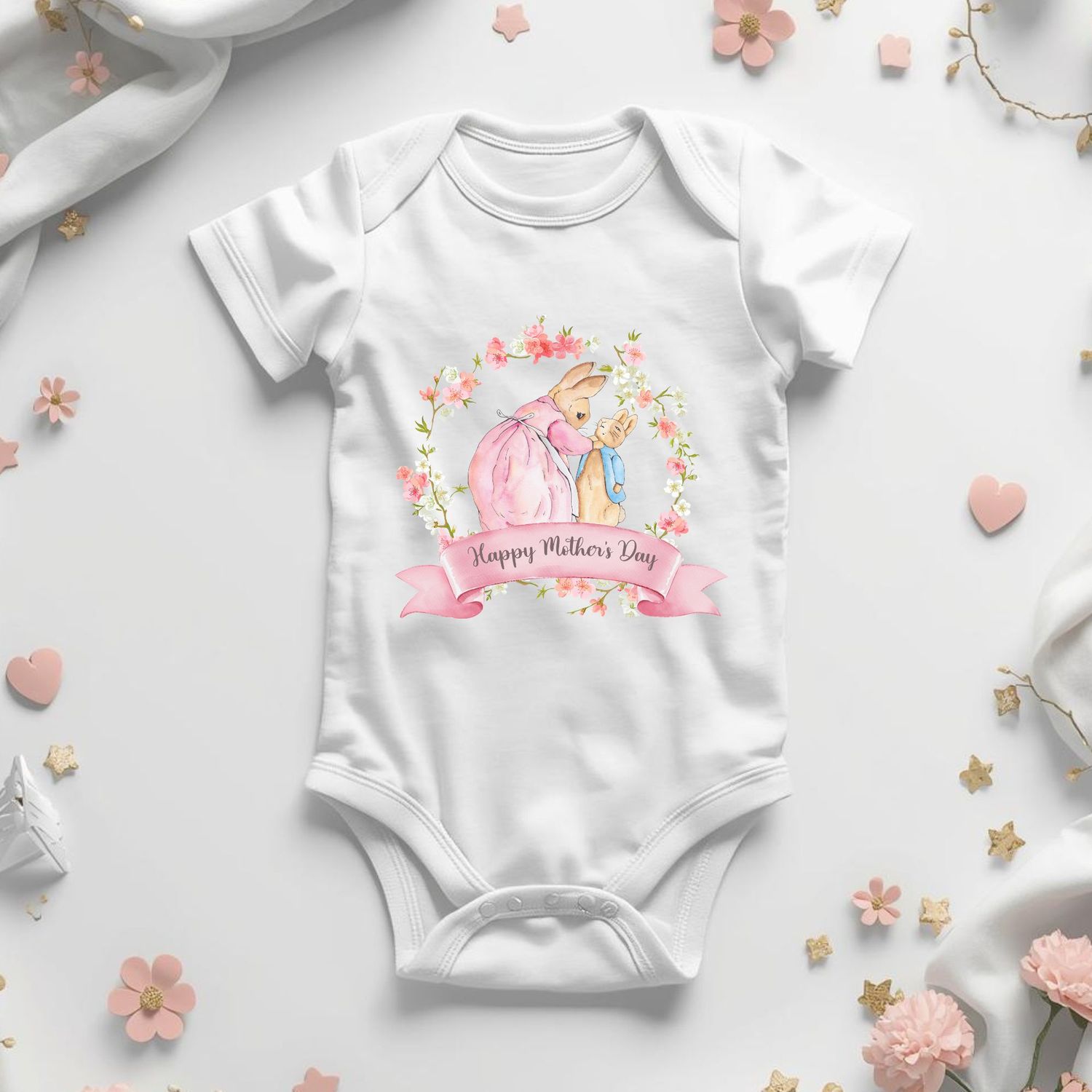 Happy Mothers Day Bunny Floral DTF or UVDTF Decal