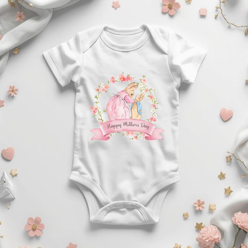 Happy Mothers Day Bunny Floral DTF or UVDTF Decal