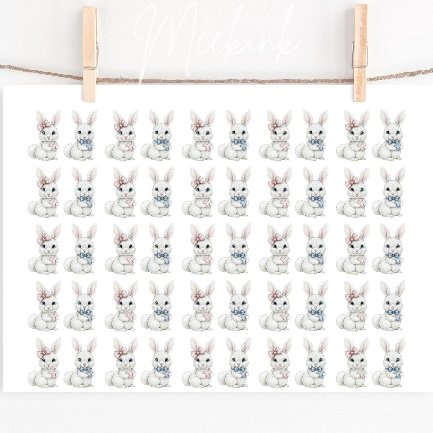 White Bunnies Hair Bow Sheet A4 Sheet DTF or UVDTF