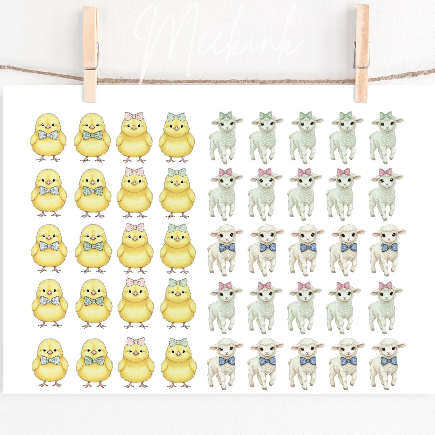 Easter Lambs &amp; Chicks Hair Bow Sheet A4 Sheet DTF or UVDTF