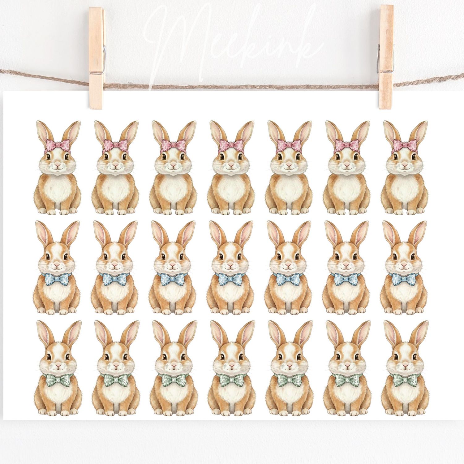 Sitting Easter Bunnies A4 Sheet DTF or UVDTF