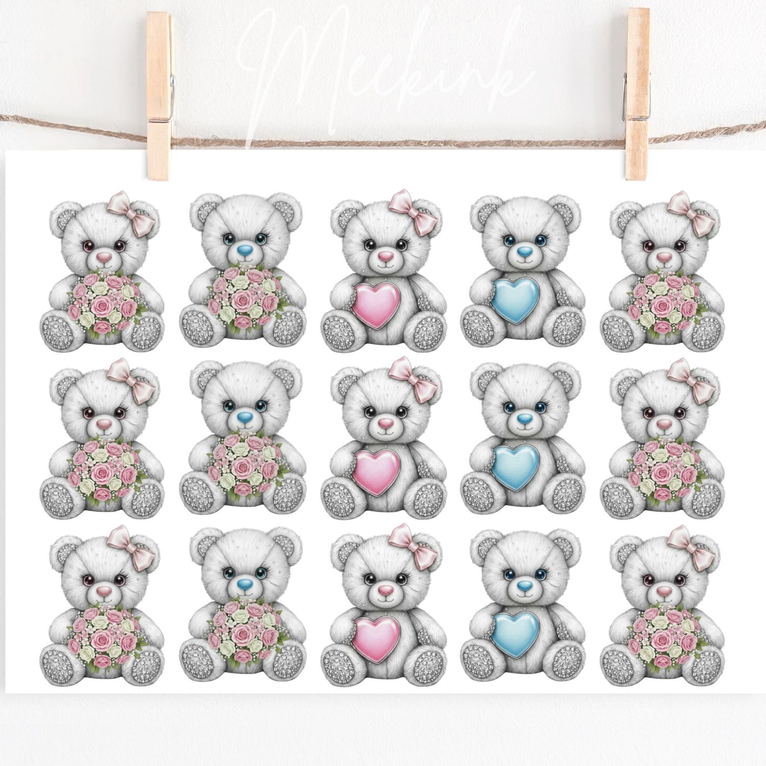 Rhinestone Effect Bears A4 Sheet DTF or UVDTF