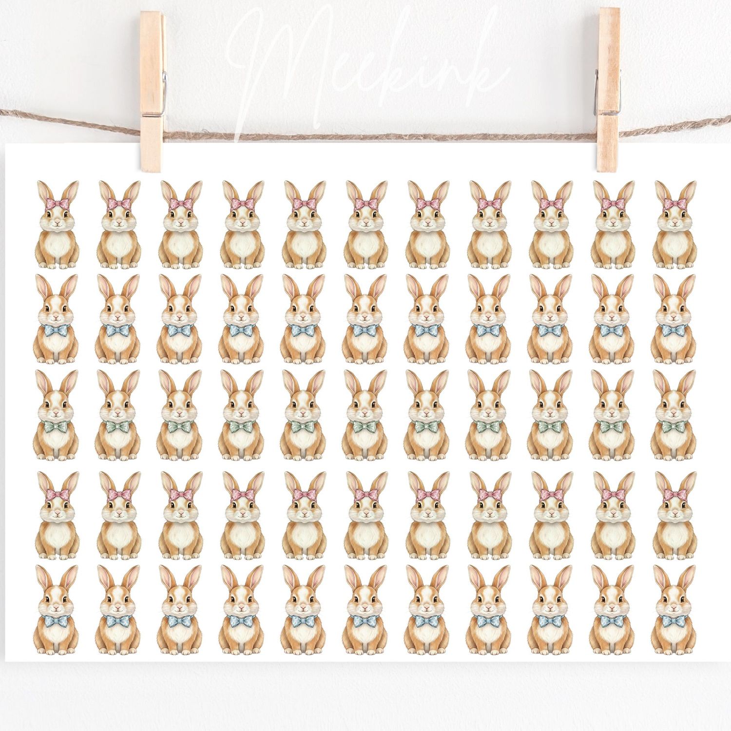Sitting Bunnies Hair Bow Sheet A4 Sheet DTF or UVDTF