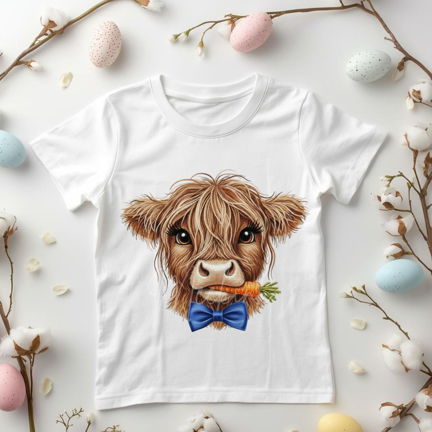 Blue Dicky Bow Highland Cow DTF or UVDTF Decal