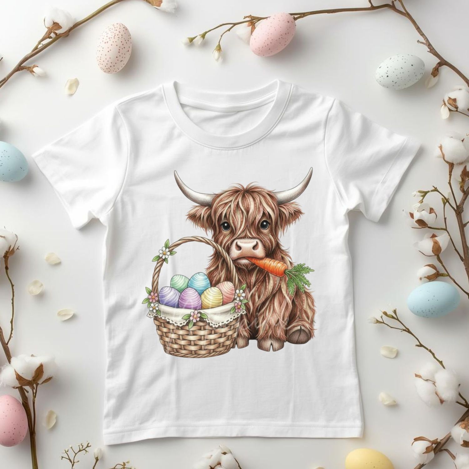 Highland Cow Yarn Effect With Easter Basket DTF or UVDTF Decal