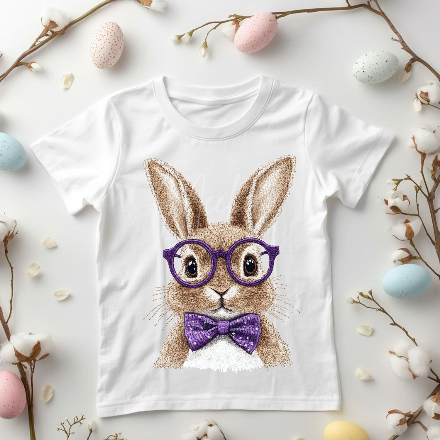 Faux Embroidery Effect Purple Bunny Glasses DTF or UVDTF Decal