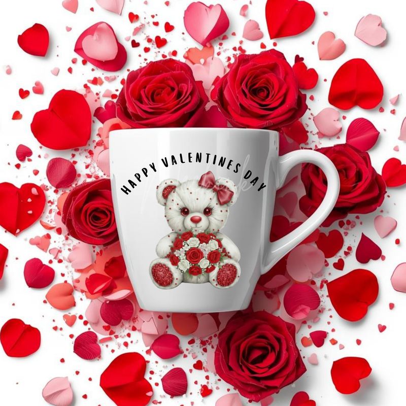 Rhinestone Effect Valentines Bow Bear DTF or UVDTF Decal