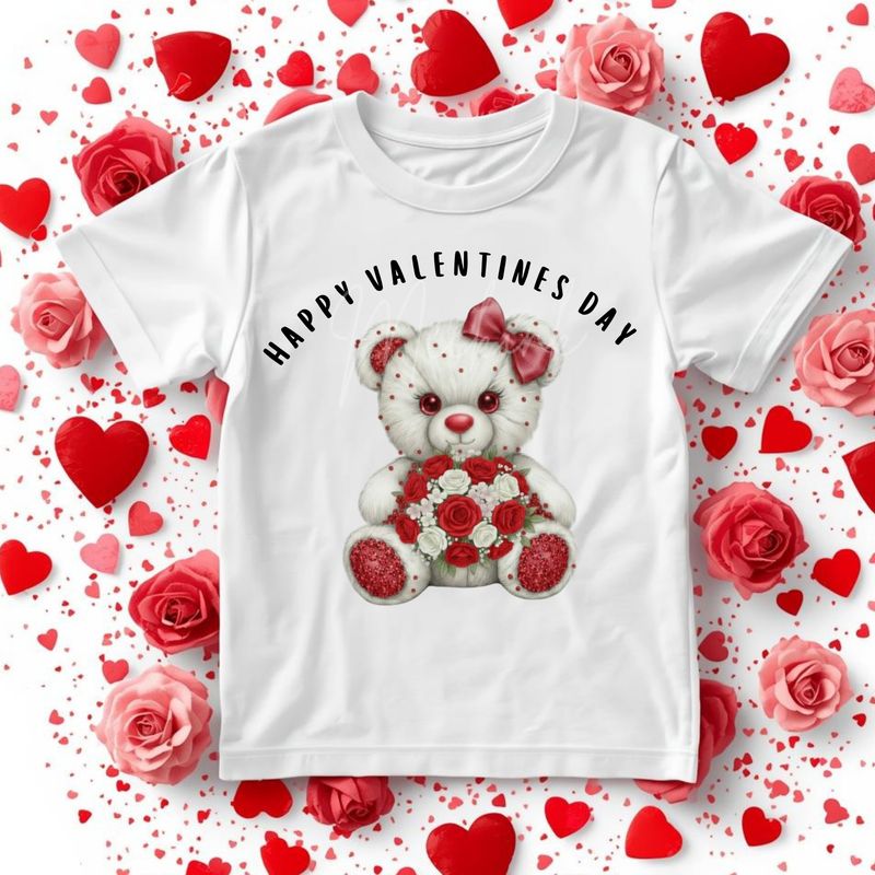 Rhinestone Effect Valentines Bow Bear DTF or UVDTF Decal