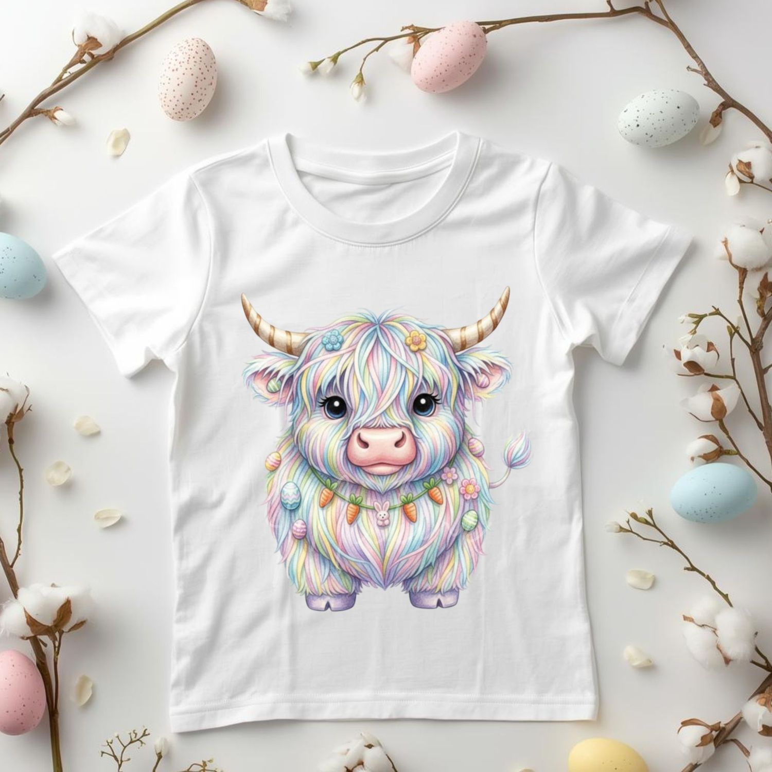 Unicorn Colours Easter Highland Cow DTF or UVDTF Decal