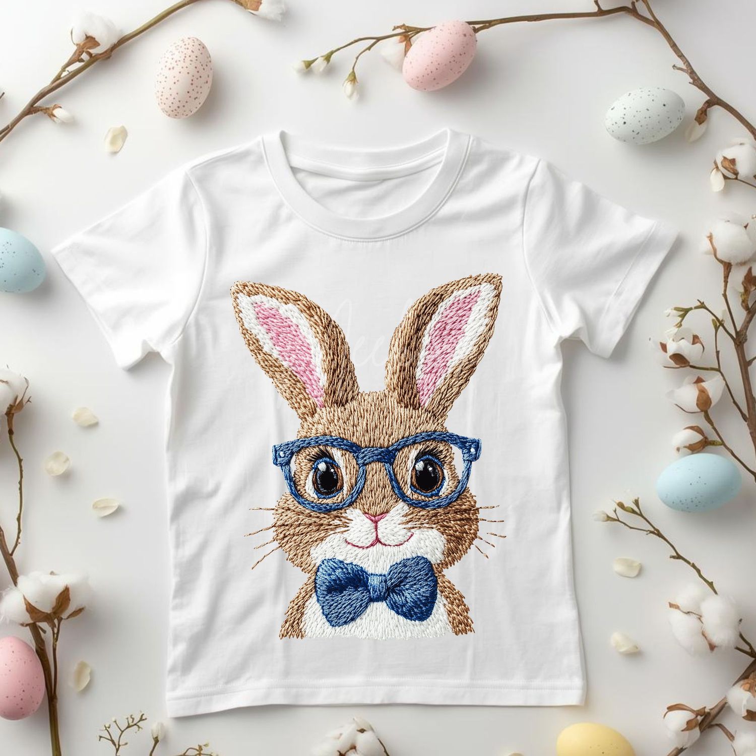 Faux Embroidery Effect Blue Bunny Glasses DTF or UVDTF Decal