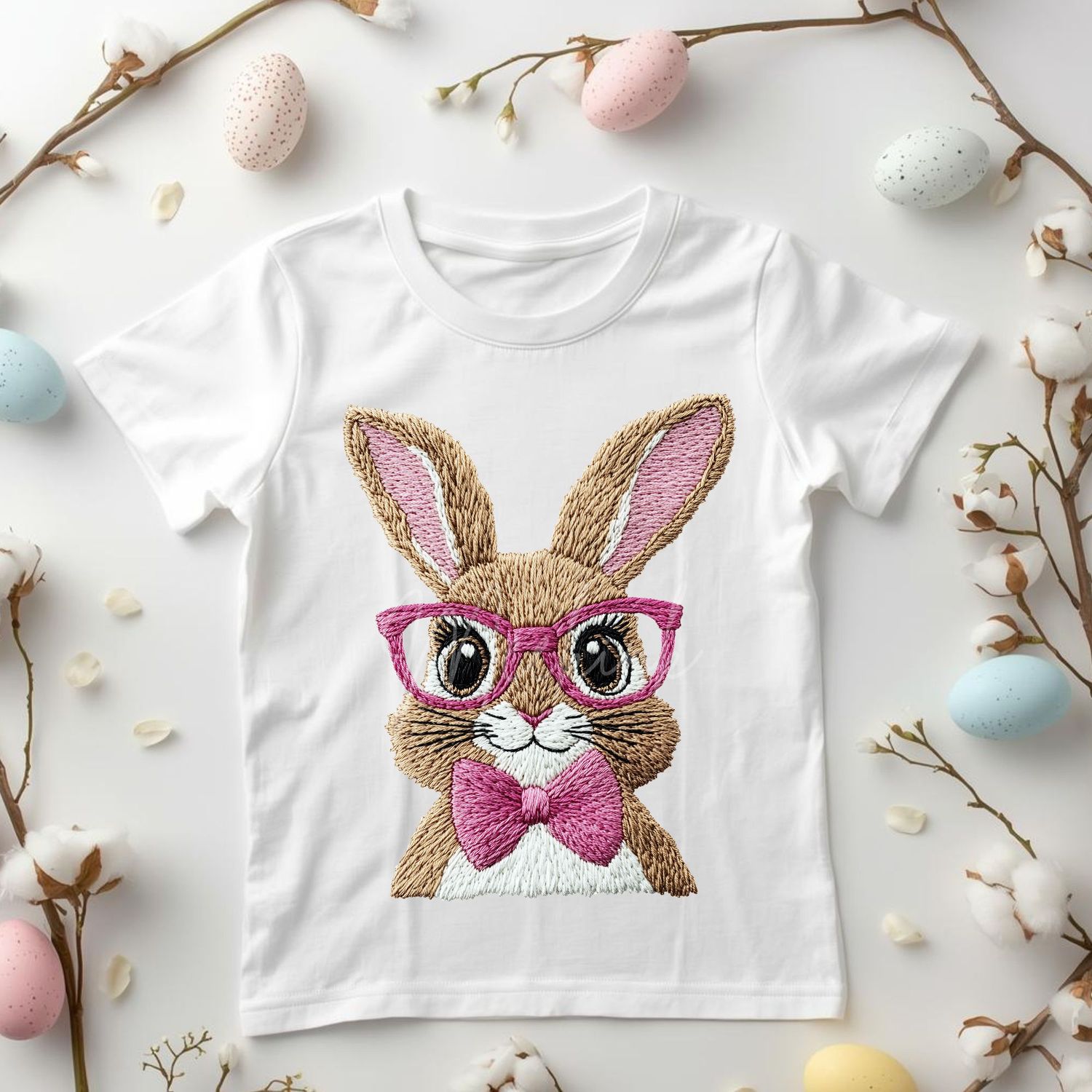 Faux Embroidery Effect Pink Bunny Glasses DTF or UVDTF Decal