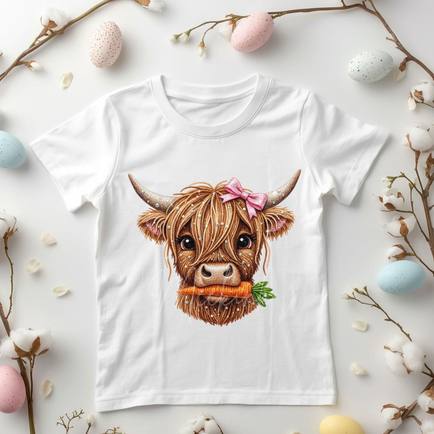 Rhinestone Effect Pink Bow Highland Cow DTF or UVDTF Decal