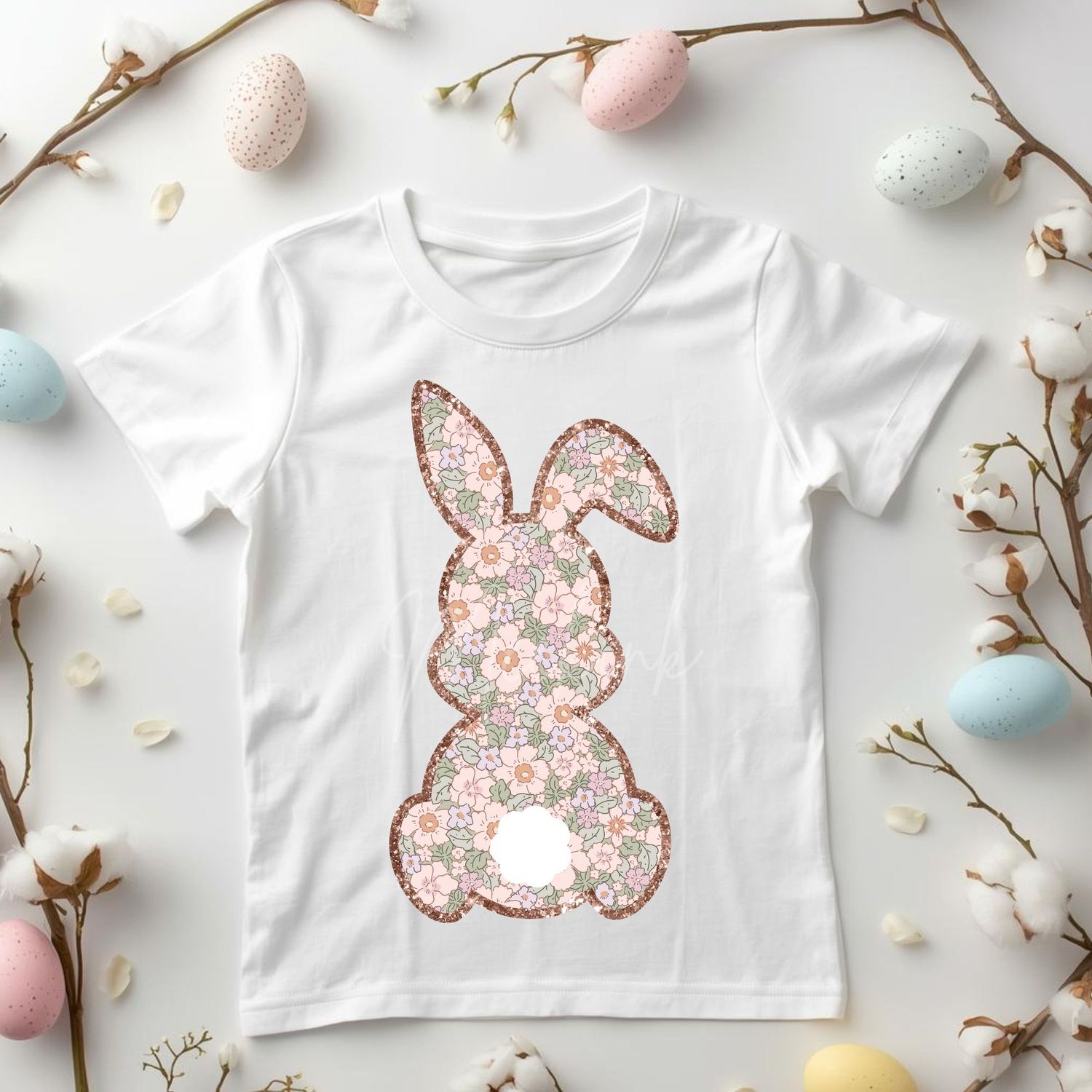 Floral Back Facing Bunny DTF or UVDTF Decal