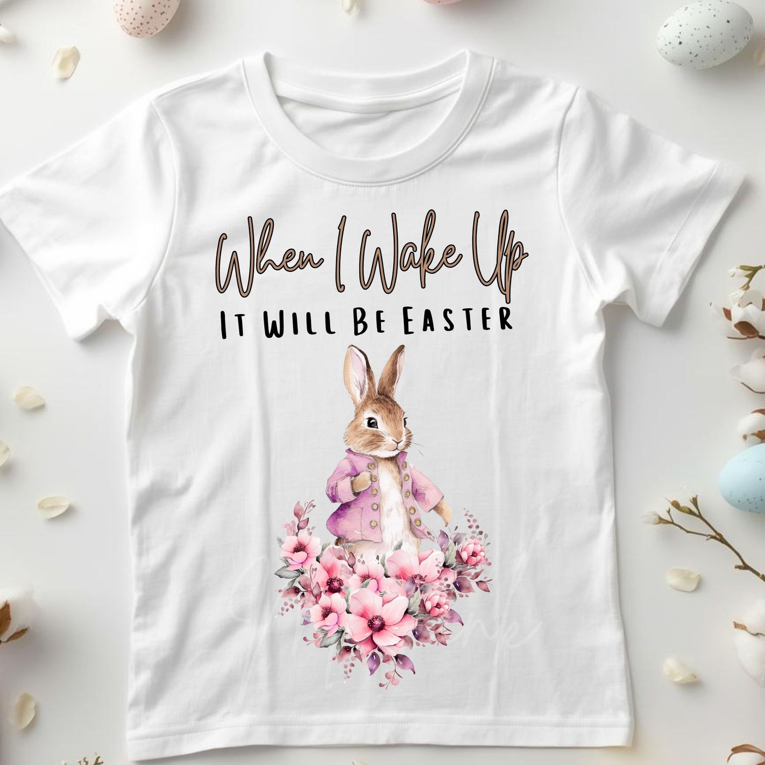 When I Wake Up Floral Bunny Pink DTF or UVDTF Decal