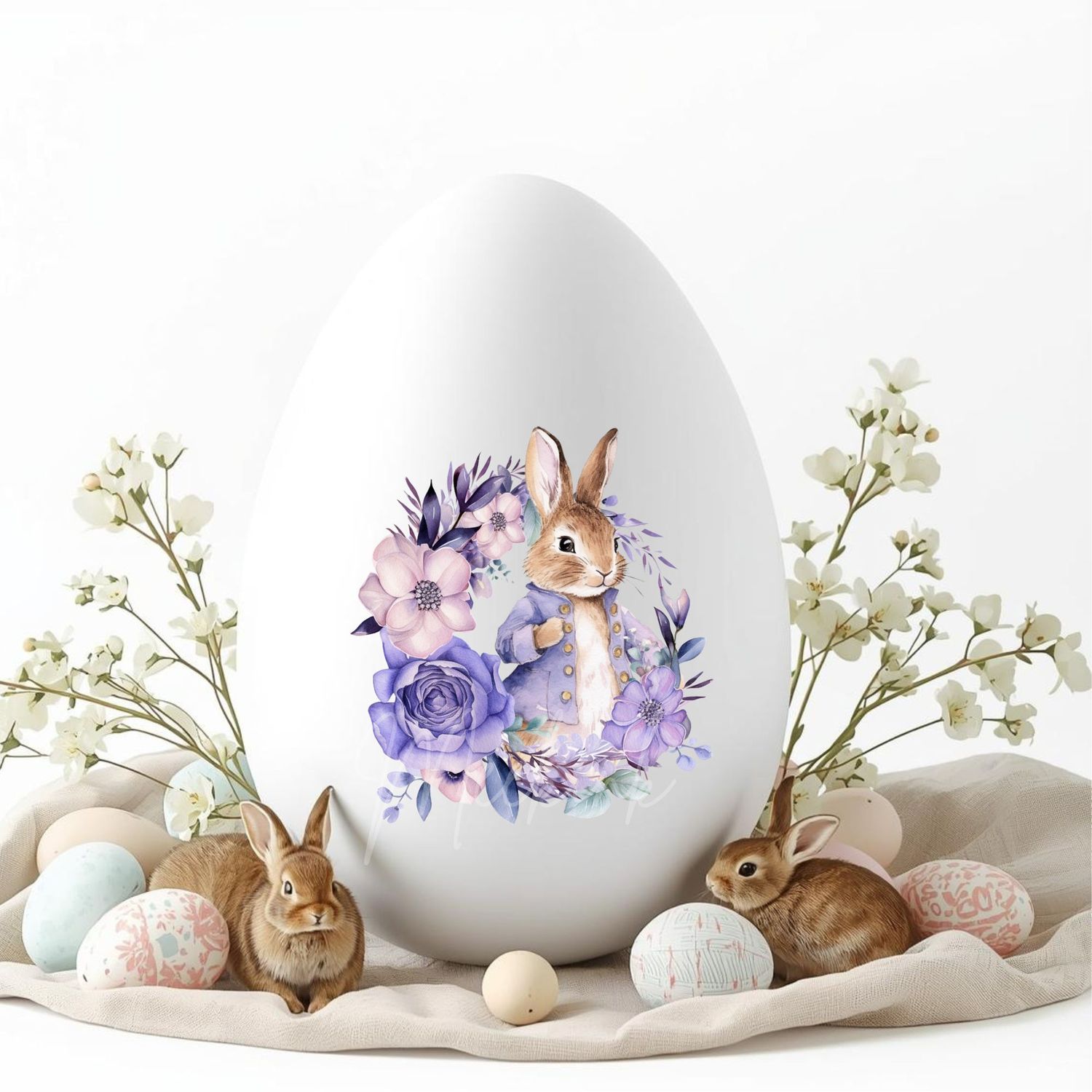 Floral Rabbit Wreath Lilac DTF or UVDTF Decal