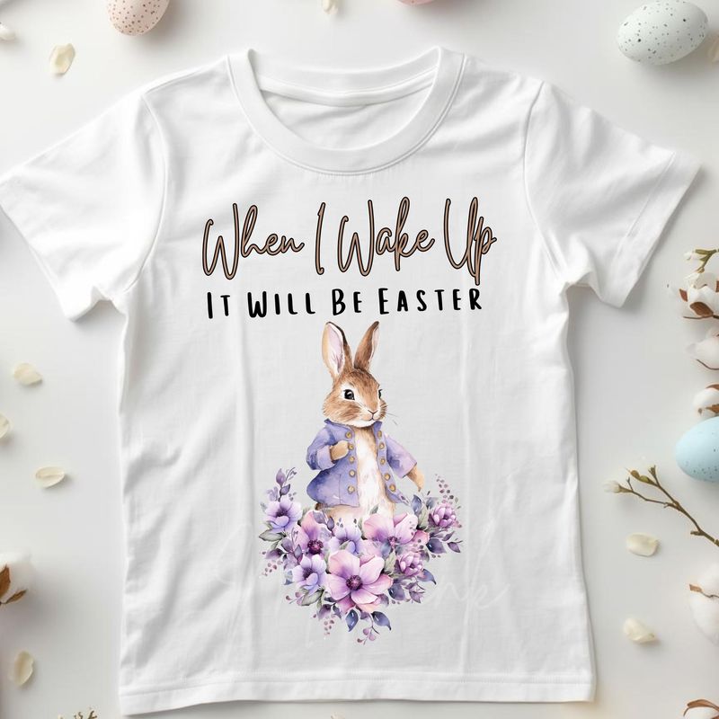 When I Wake Up Floral Bunny Lilac DTF or UVDTF Decal