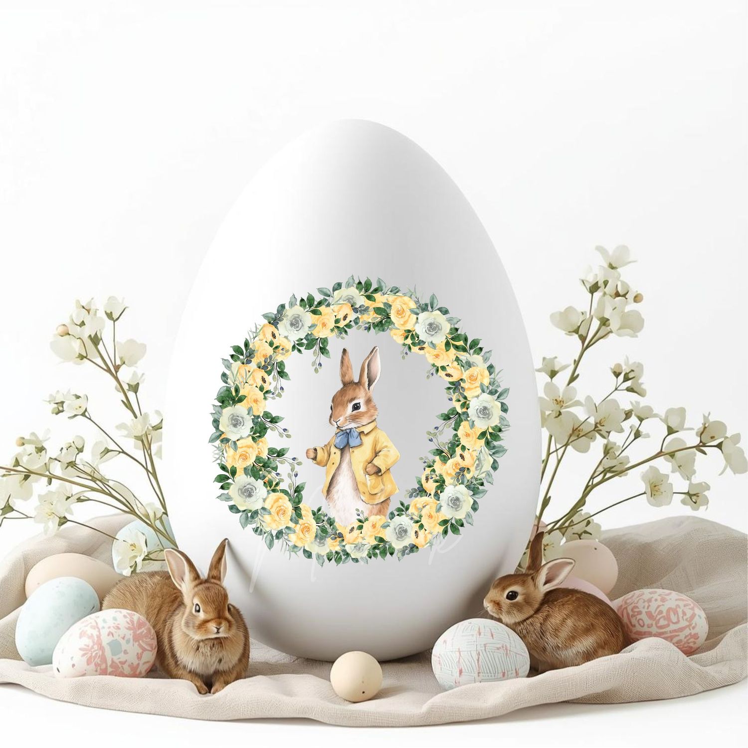Yellow Bunny Wreath DTF or UVDTF Decal
