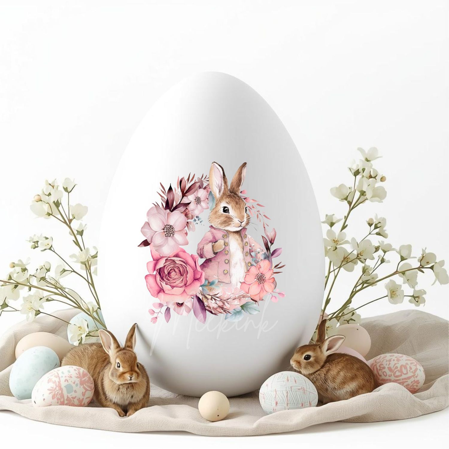 Floral Rabbit Wreath Pink DTF or UVDTF Decal