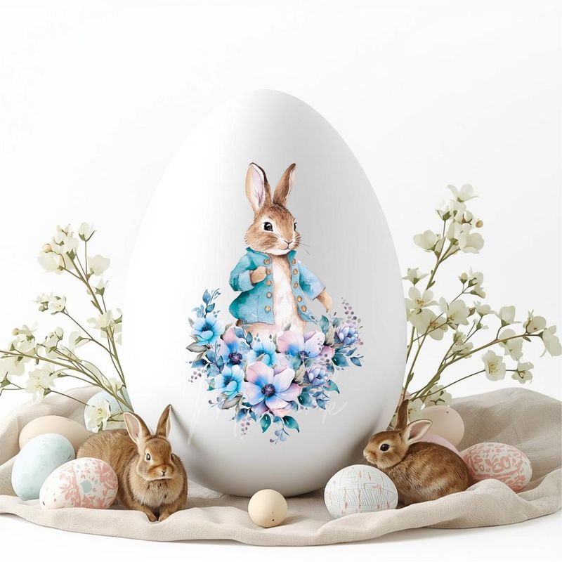 Floral Rabbit Blue DTF or UVDTF Decal