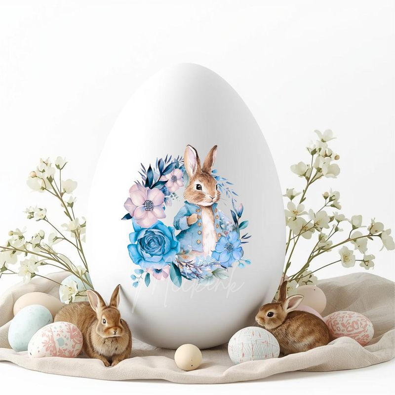Floral Rabbit Wreath Blue DTF or UVDTF Decal