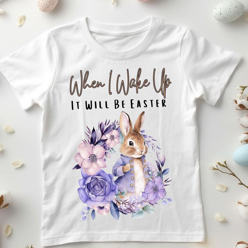 When I Wake Up Floral Wreath Bunny Lilac  DTF or UVDTF Decal