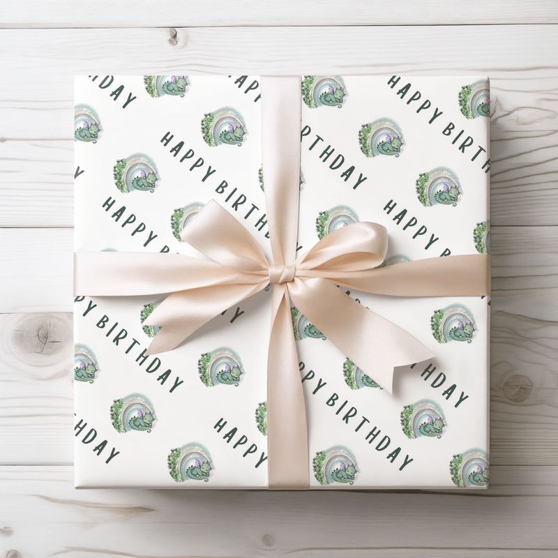 Cute Little Dragon Rainbow Birthday Wrap