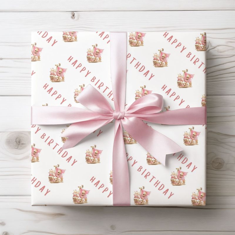 Pink Pirate Birthday Wrap