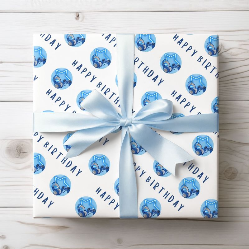 Blue Gamer Birthday Wrap