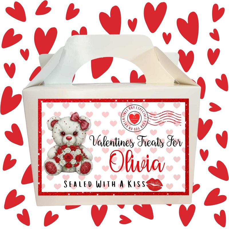 Rhinestone Bear Red Bow Valentines Party Box Sticker