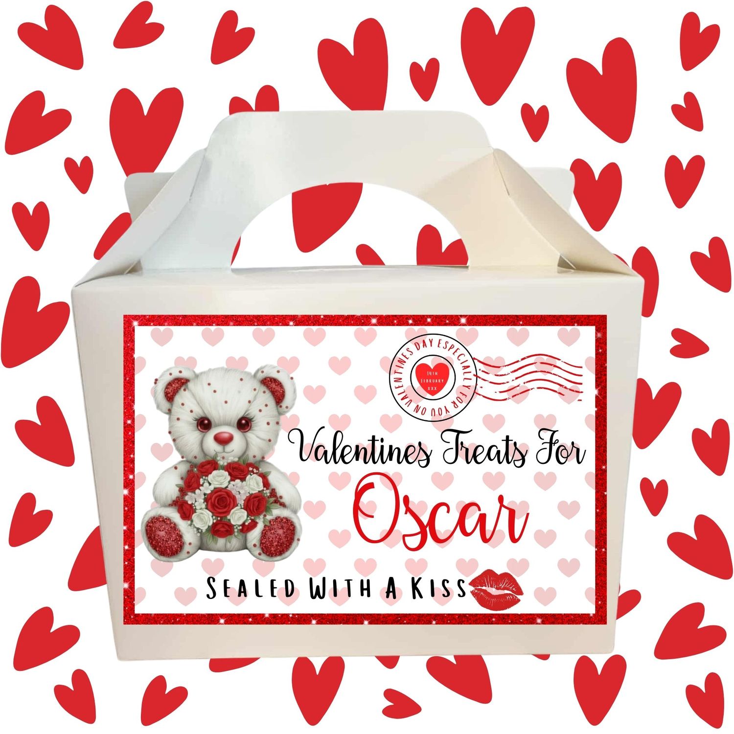 Rhinestone Bear Red Valentines Party Box Sticker