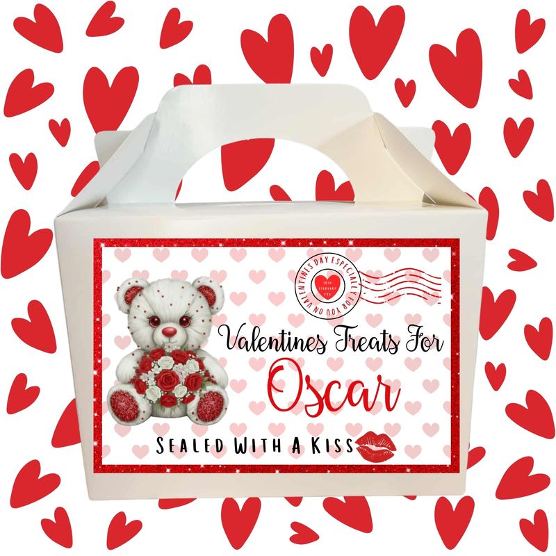 Rhinestone Bear Red Valentines Party Box Sticker