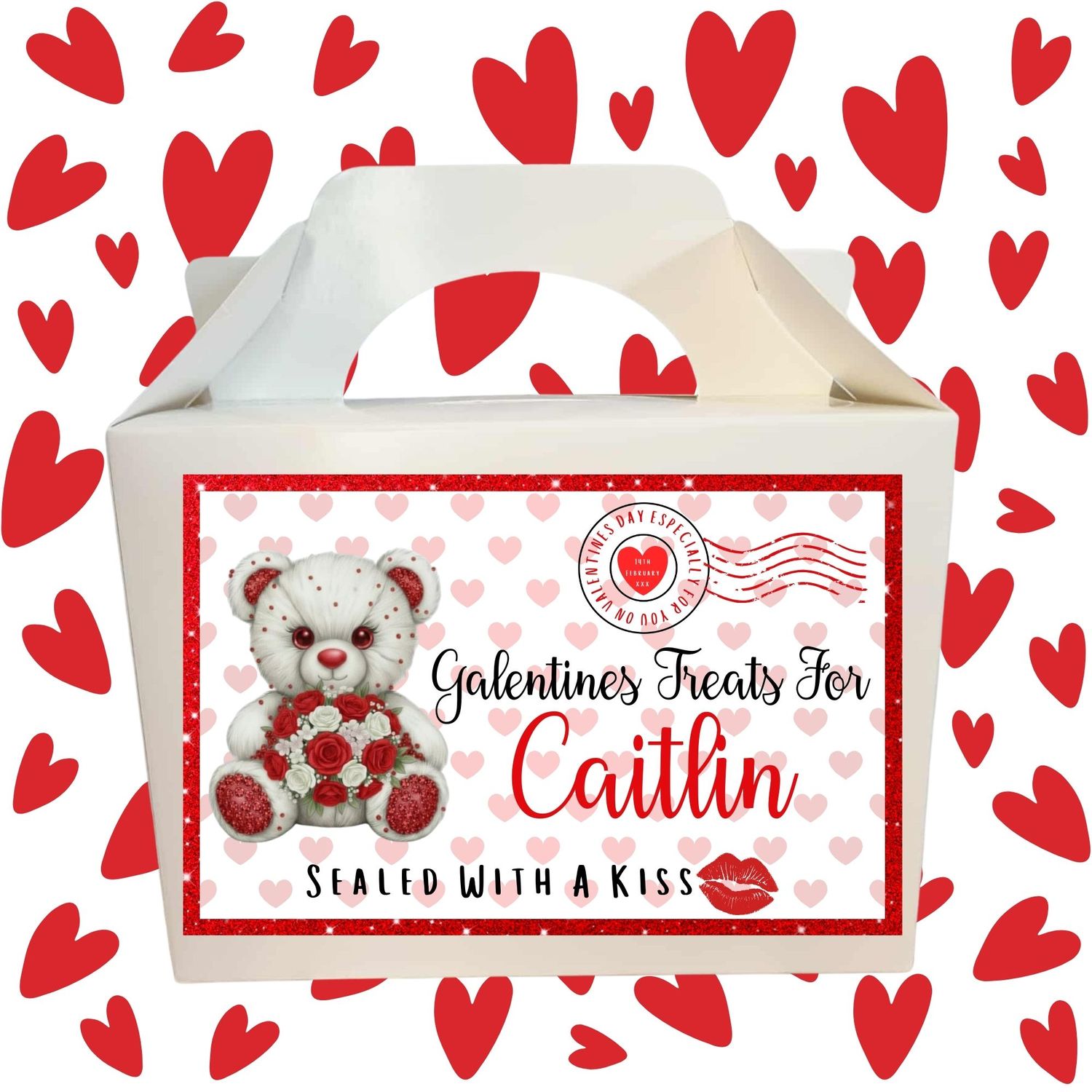 Galentines Rhinestone Bear Red Valentines Party Box Sticker
