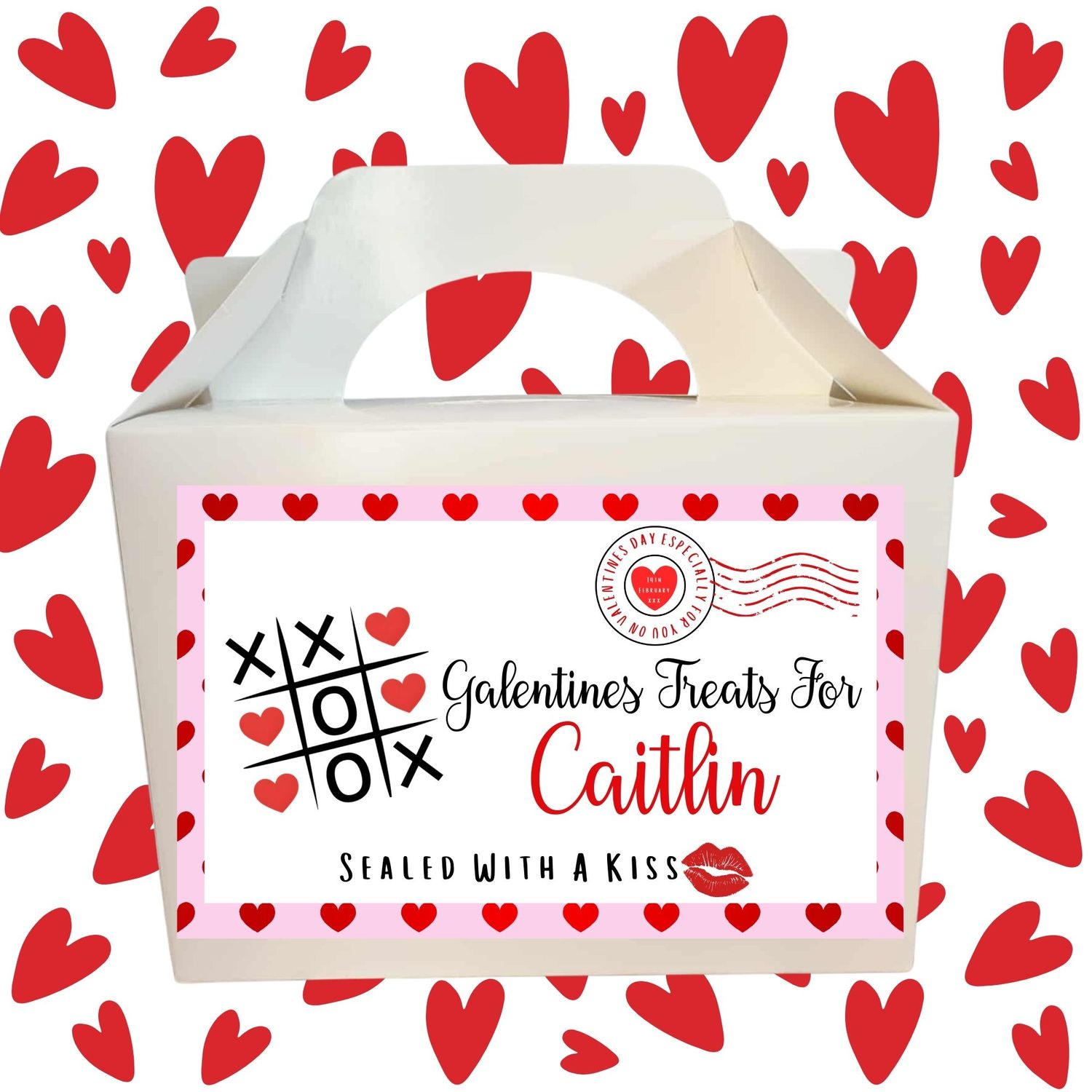 Galentines Hugs &amp; Kisses Valentines Party Box Sticker