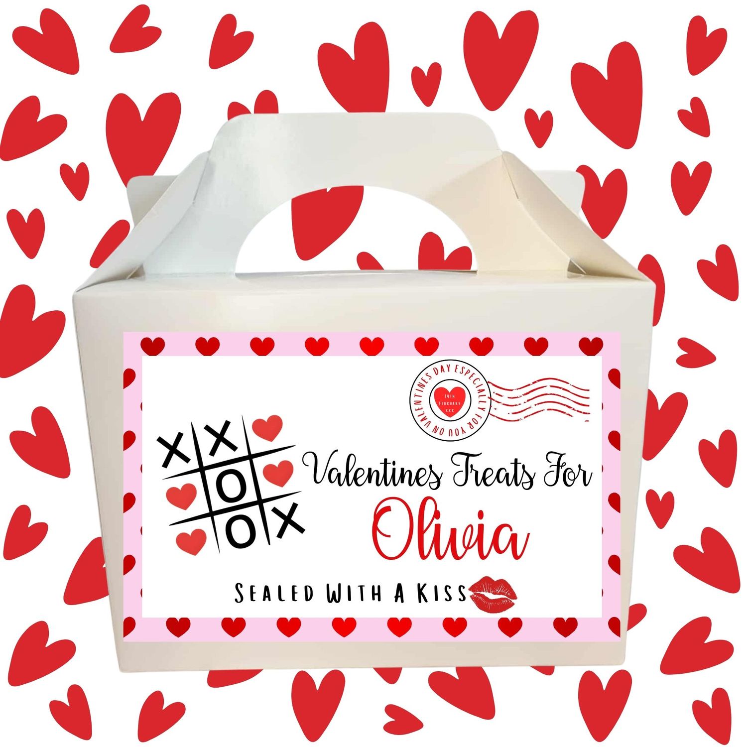 Hugs &amp; Kisses Valentines Party Box Sticker