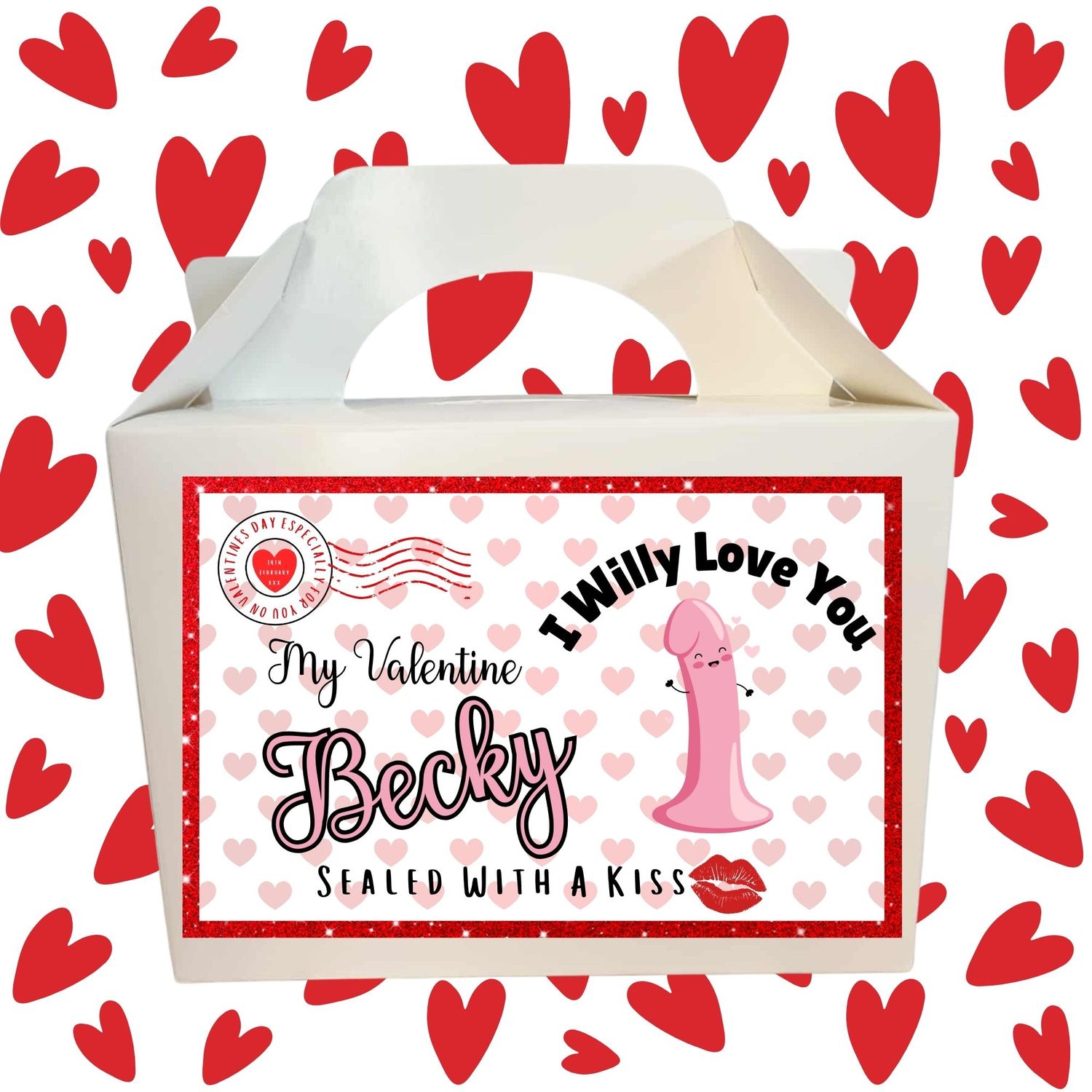 Willy Love Valentines Party Box Sticker