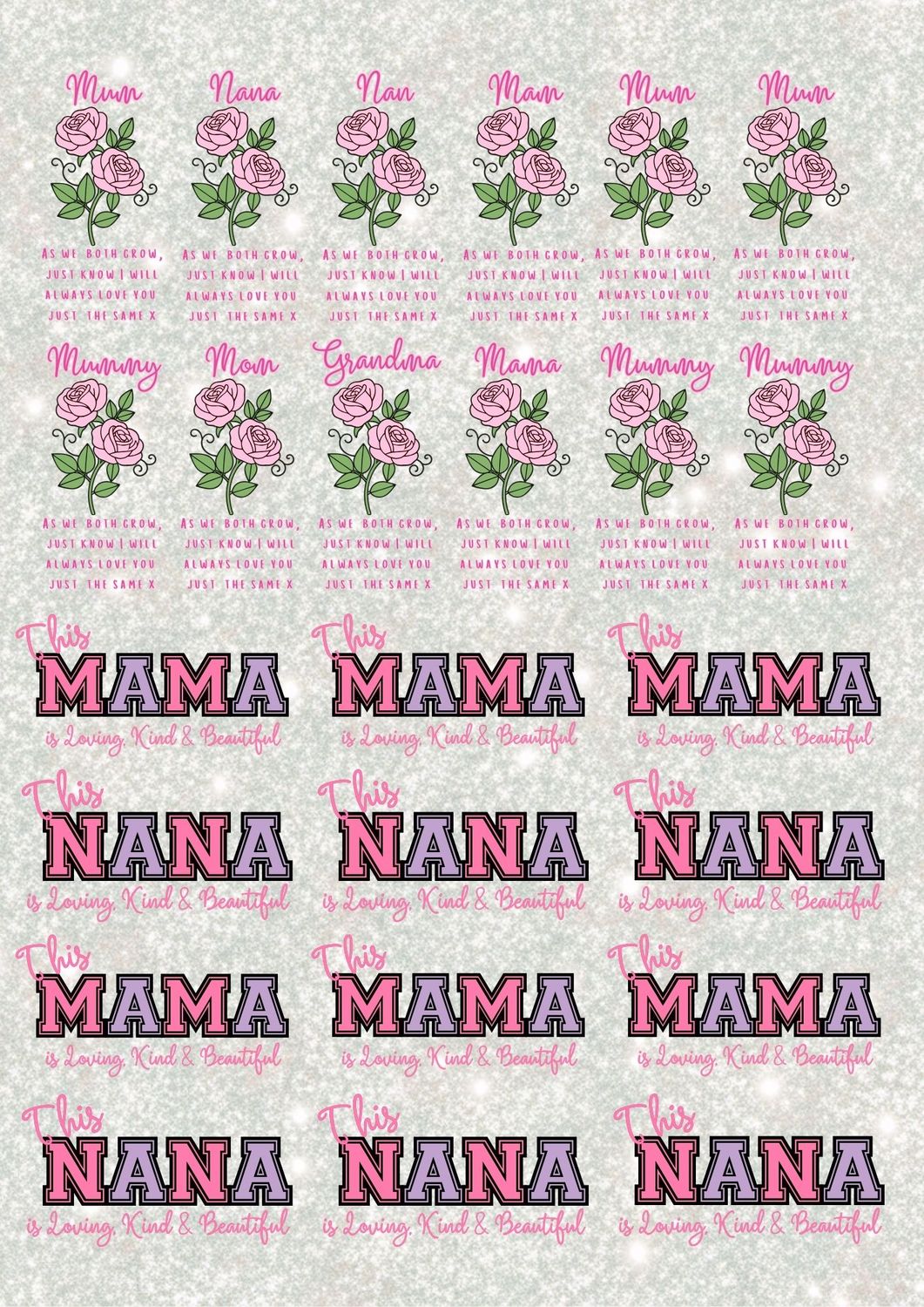 Mothers Day Design Sheet 1 A3 UVDTF - DTF or SUB